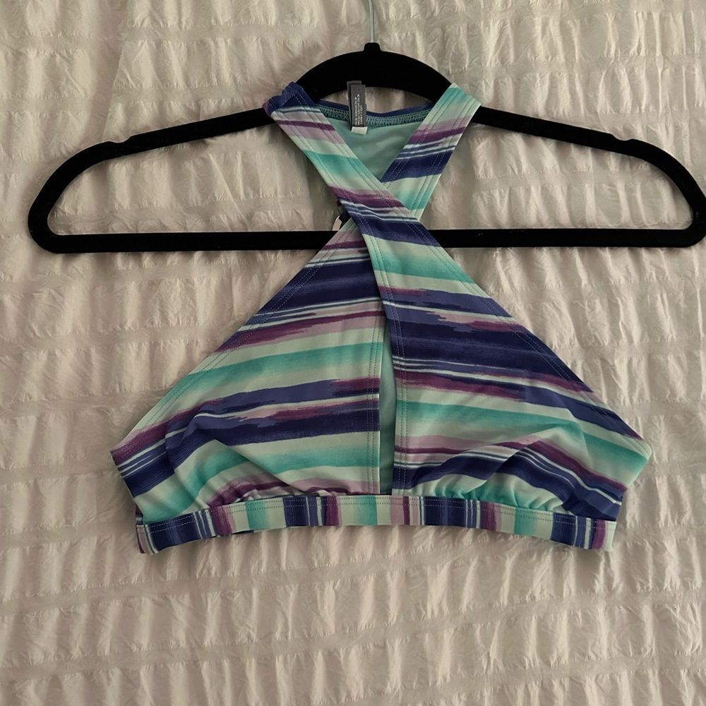 Aerie Criss Cross Halter Swim Top Women's Small - Blue & Purple Pattern Bikini
